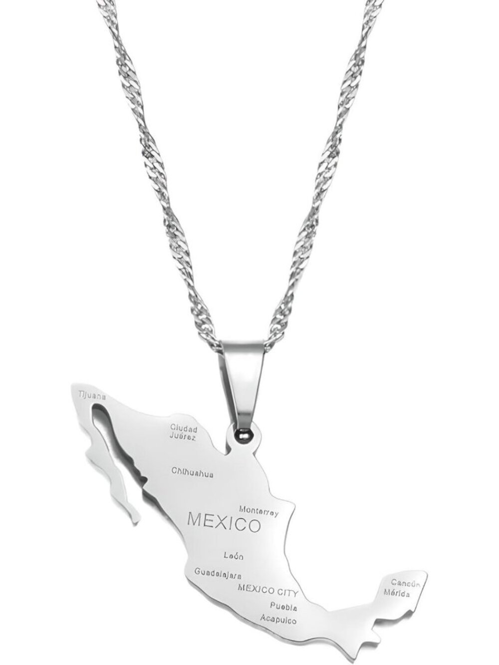 Sterling Silver Mexico Map Necklace with 14K Gold Pendant | Thin Chain Jewelry